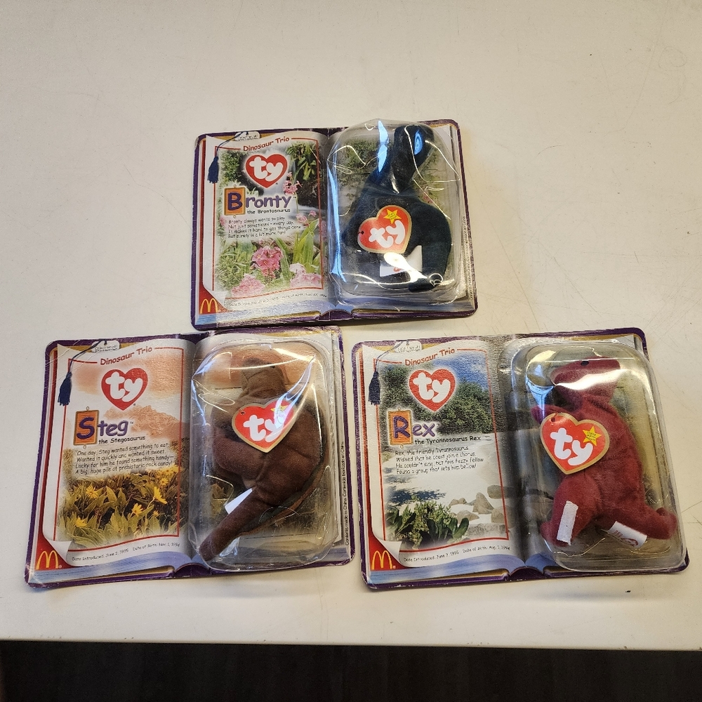 McDonalds Beanie Babies Dinosaur Trio 2000 Beanie Babies Rare - Picture 2 of 14